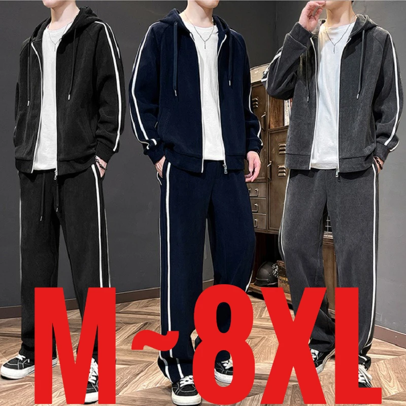 

Men's Tracksuit Hooded Corduroy Hoodie Sweatshirt Big Size 8XL Outfits Two Piece Jogging Set Up Sports Suit Training Sportswear