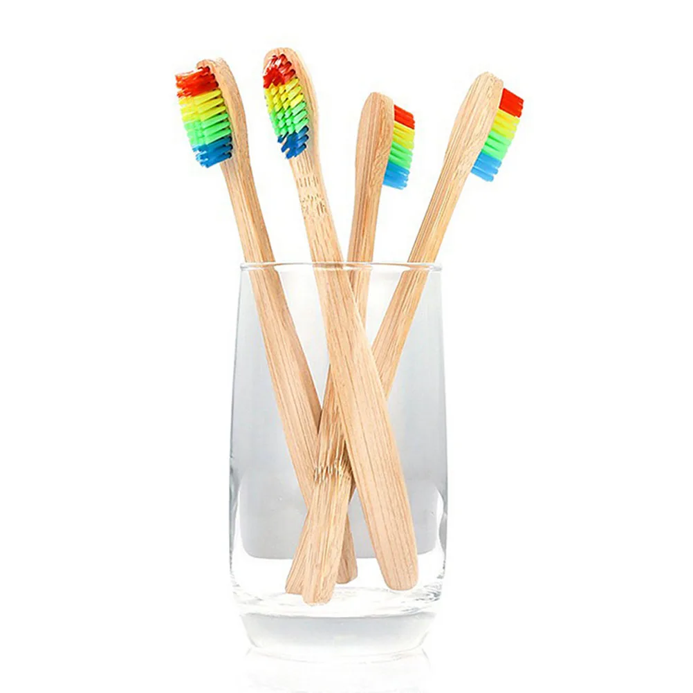 

4pcs Bamboo Toothbrush Friendly Soft Degradable Toothbrushes Bristle Long Handle Oral Care Degradable Gifts