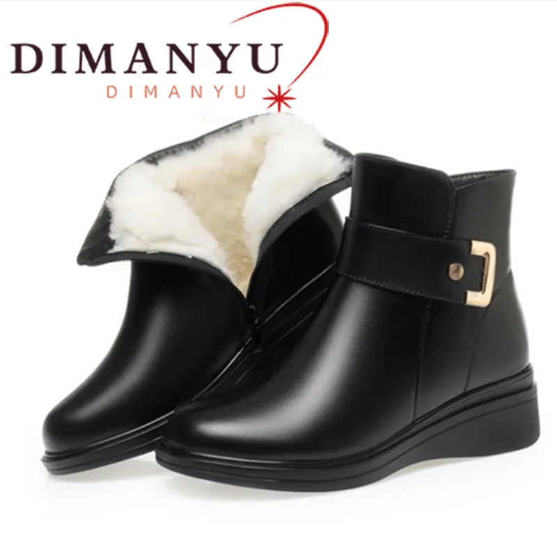 Winter Boots Female Genuine Leather 2025 New Natural Wool Women's Ankle Boots Thick Soled Anti Slip Ladies Snow Boots