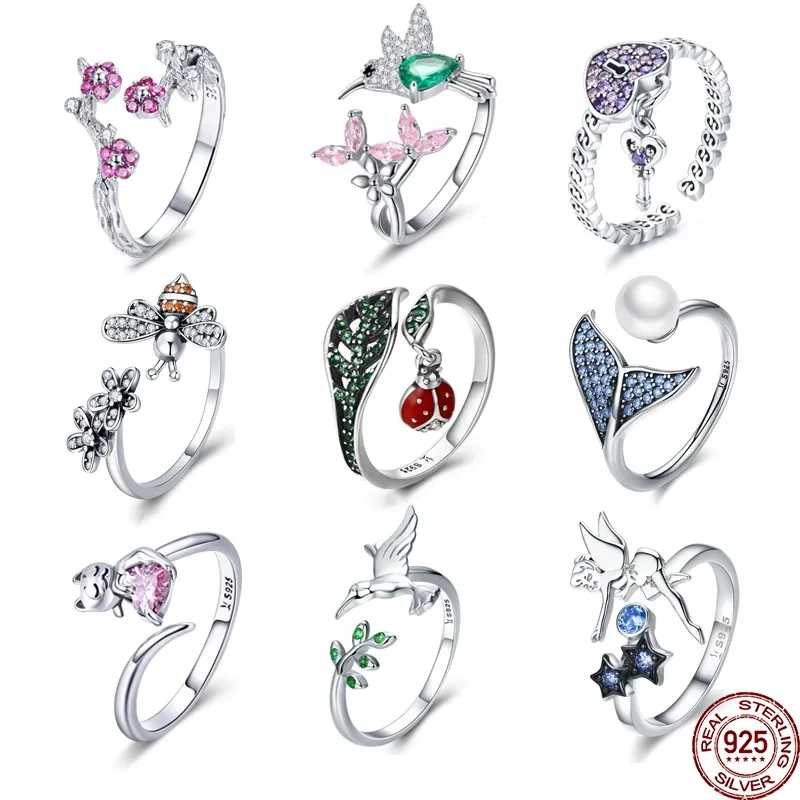 WOSTU fede nuziale in vero argento Sterling 925 misura regolabile anelli con ape fiore dito per le donne regalo di gioielli di moda di fidanzamento