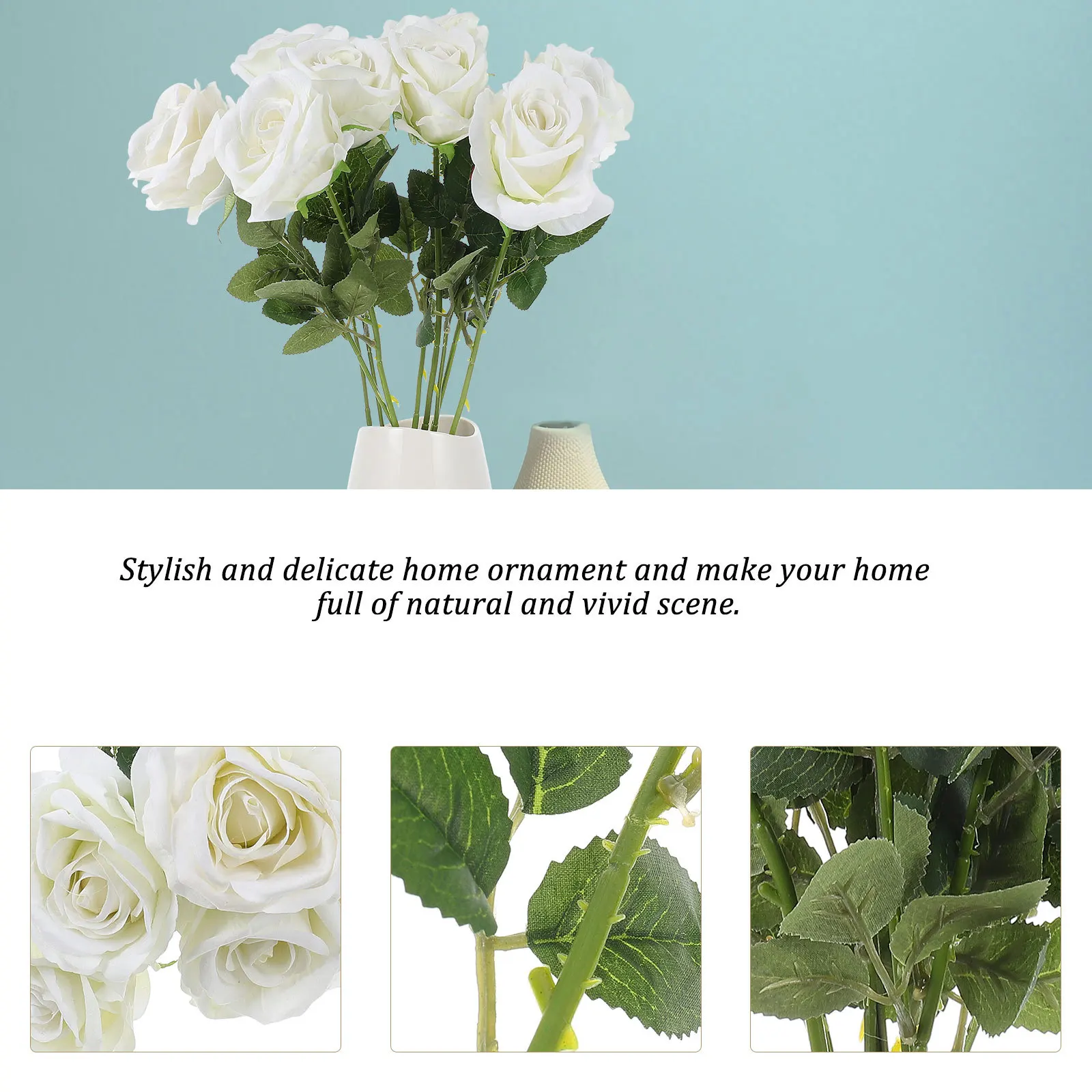 

9pcs Rose Flowers Artificial Rose Decor Elegant Fake Flower For Home Wedding Decoration Simulation Flower Arrangement Living