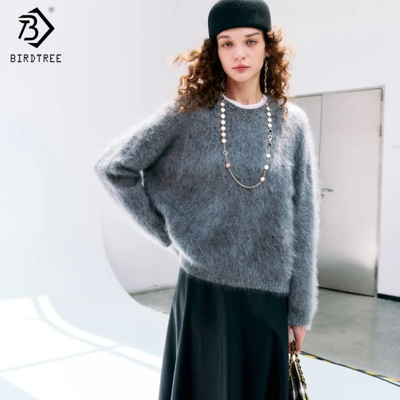 Birdtree, maglione lavorato a maglia con paillettes 100% cashmere, maglieria a maniche lunghe con scollo a O da donna, pullover allentato autunno 2025 T59002JF