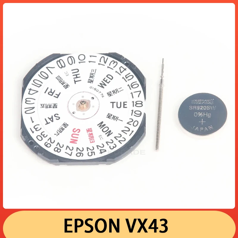 EPSON-Mouvement à quartz double calendrier VX43E, pièces à 3 aiguilles avec batterie, haute qualité, nouveau et original, Japon