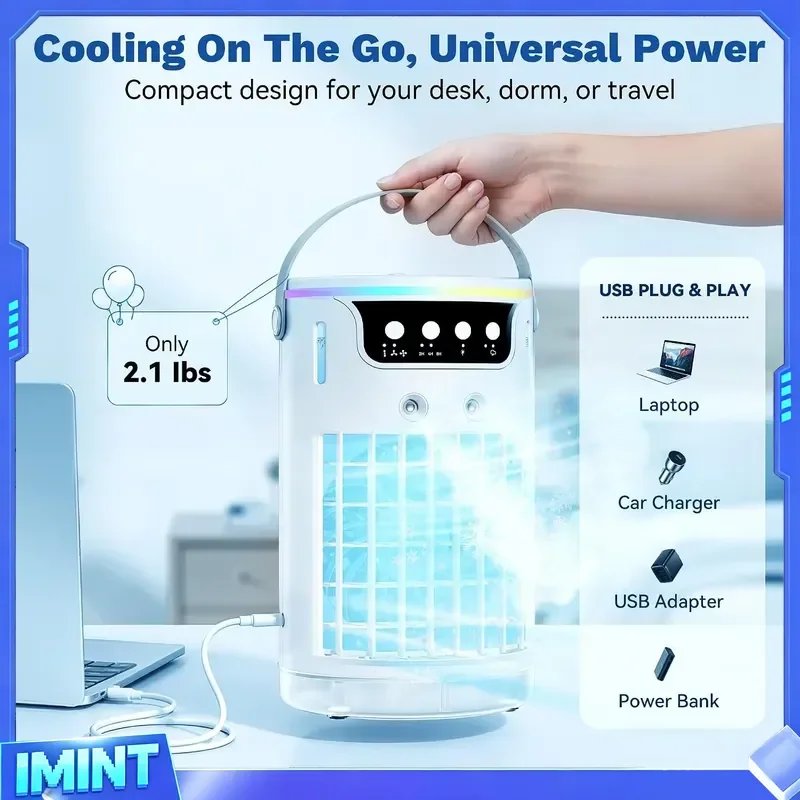 Portable Air Conditioners Fan, 1200ML Personal Evaporative Air Cooler with Water Tank, Ice Cooling Fan, Mini Desk Swamp view 2