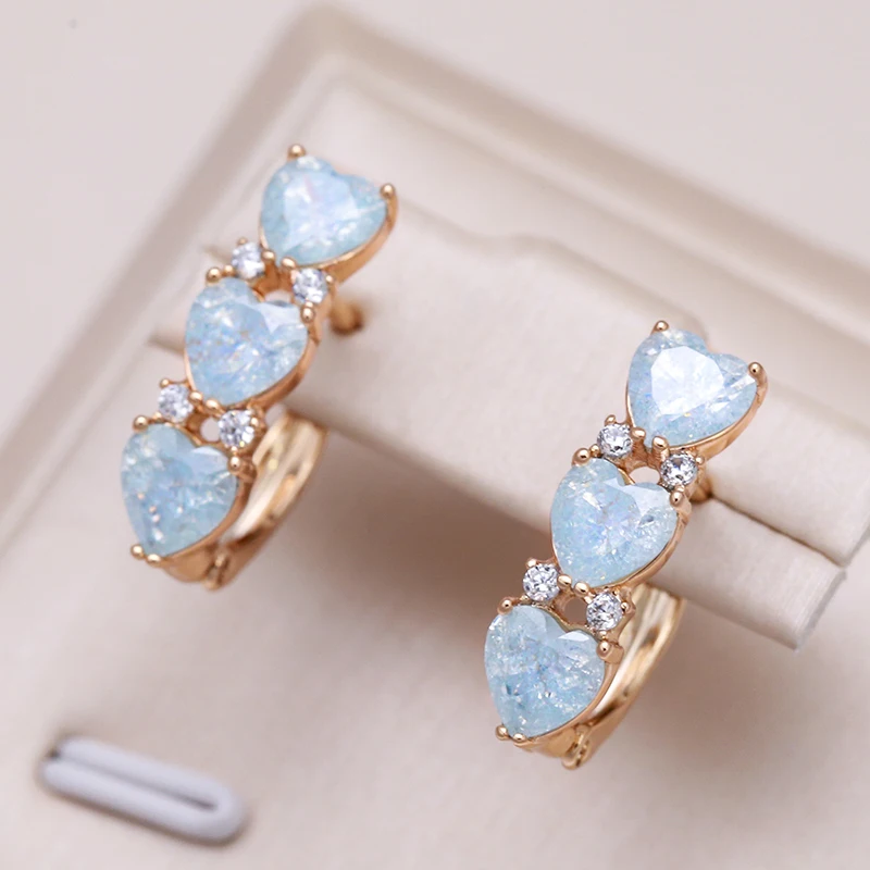 Kinel New Blue Heart Zircon Drop Earrings for Women 585 Rose Gold Color Earrings Vintage Wedding Jewelry Luxury Design Best Gift