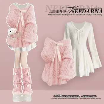 Women Suit French Plus Size Matching Sets Temperament Knitted Sweater Slimming Mini Dress…