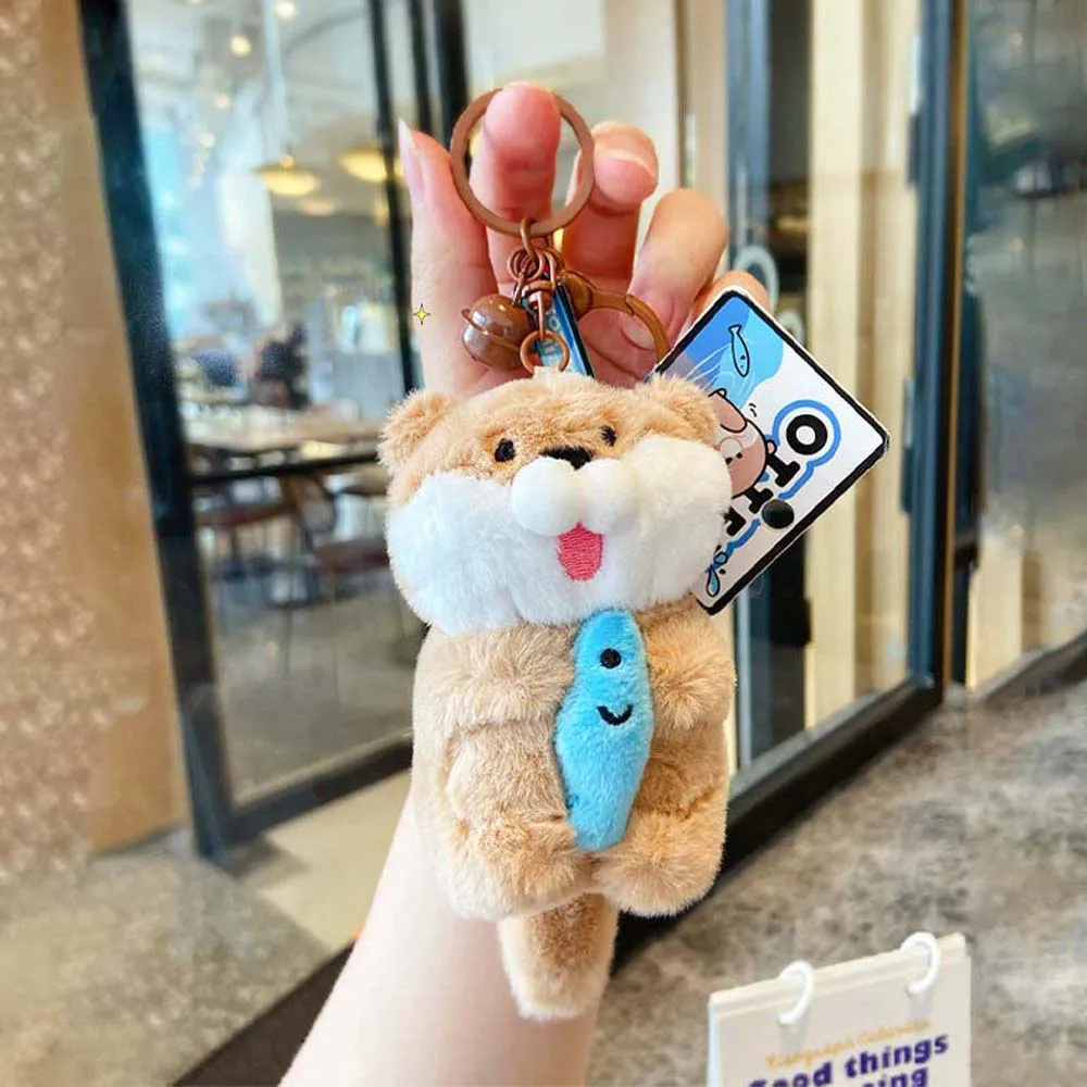 Animals Doll Cartoon Otter Keychain Decorations Holding Fish Shape Plush Otter Bag Pendant Soft Stuffed Keys Accessories