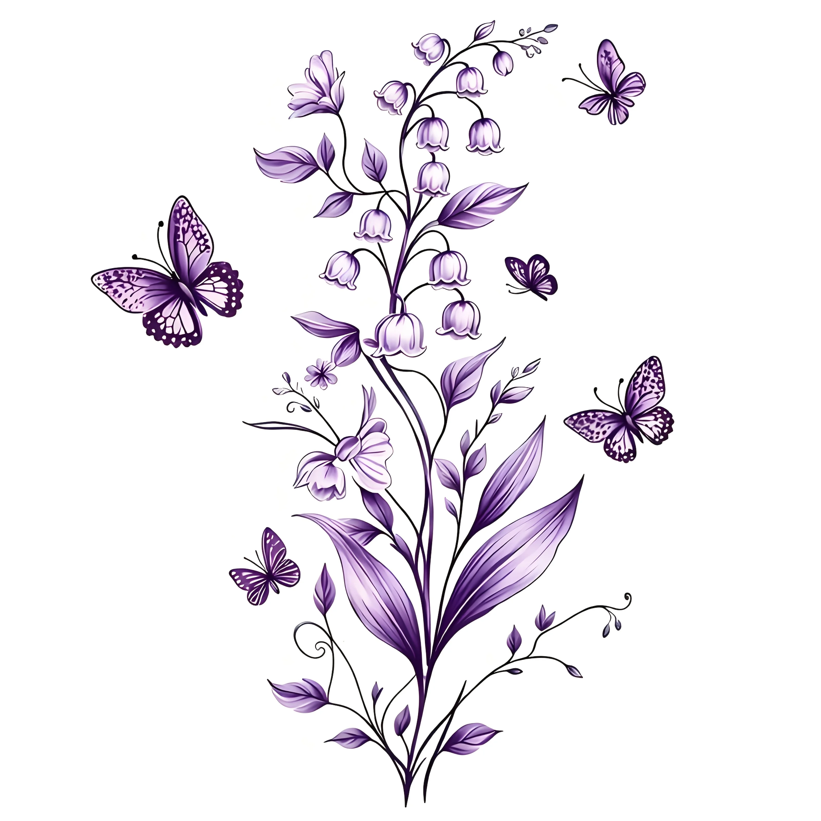 1Pc Purple Lily Of The Valley & Butterfly Vinyl Sticker, Durable Decal For Car Laptop Fridge Water Bottle Multi‑Surface Decor