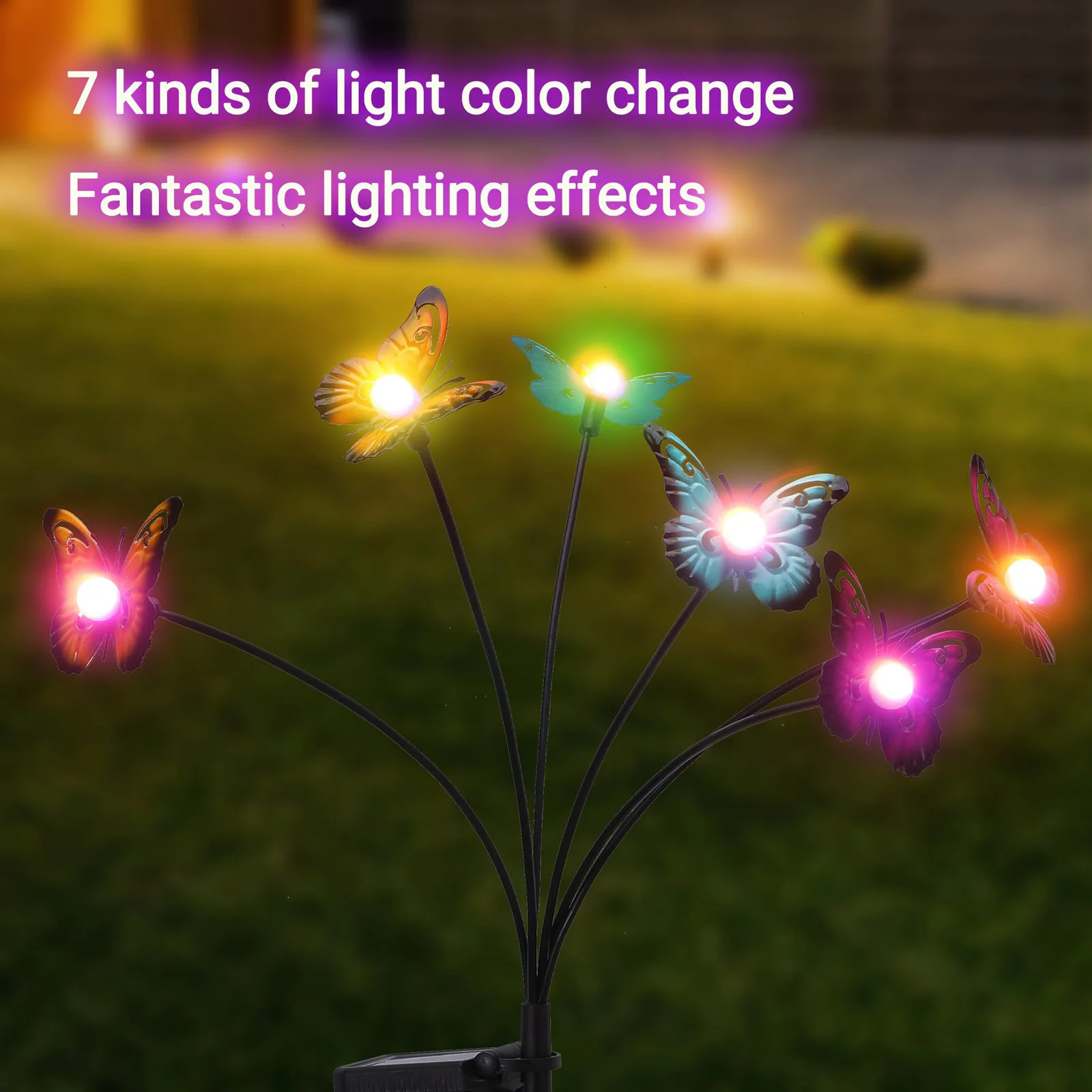 Papillon solaire à 6 têtes coloré, 4 paquets de papillons, lumières au sol, lumières solaires colorées, lumières de jardin extérieures, décoration extérieure