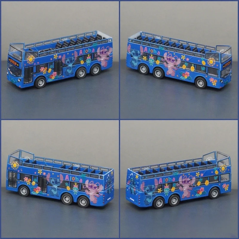 Figuras de Anime de Disney, coches modelo de aleación, juguetes, Stitch, doble cubierta, autobús McQueen, coche extraíble, Mickey Frozen, regalos de Navidad para niños