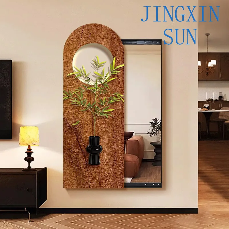 Medieval mirror decorative painting mirror French retro sliding full-body mirror hidden invisible full-length