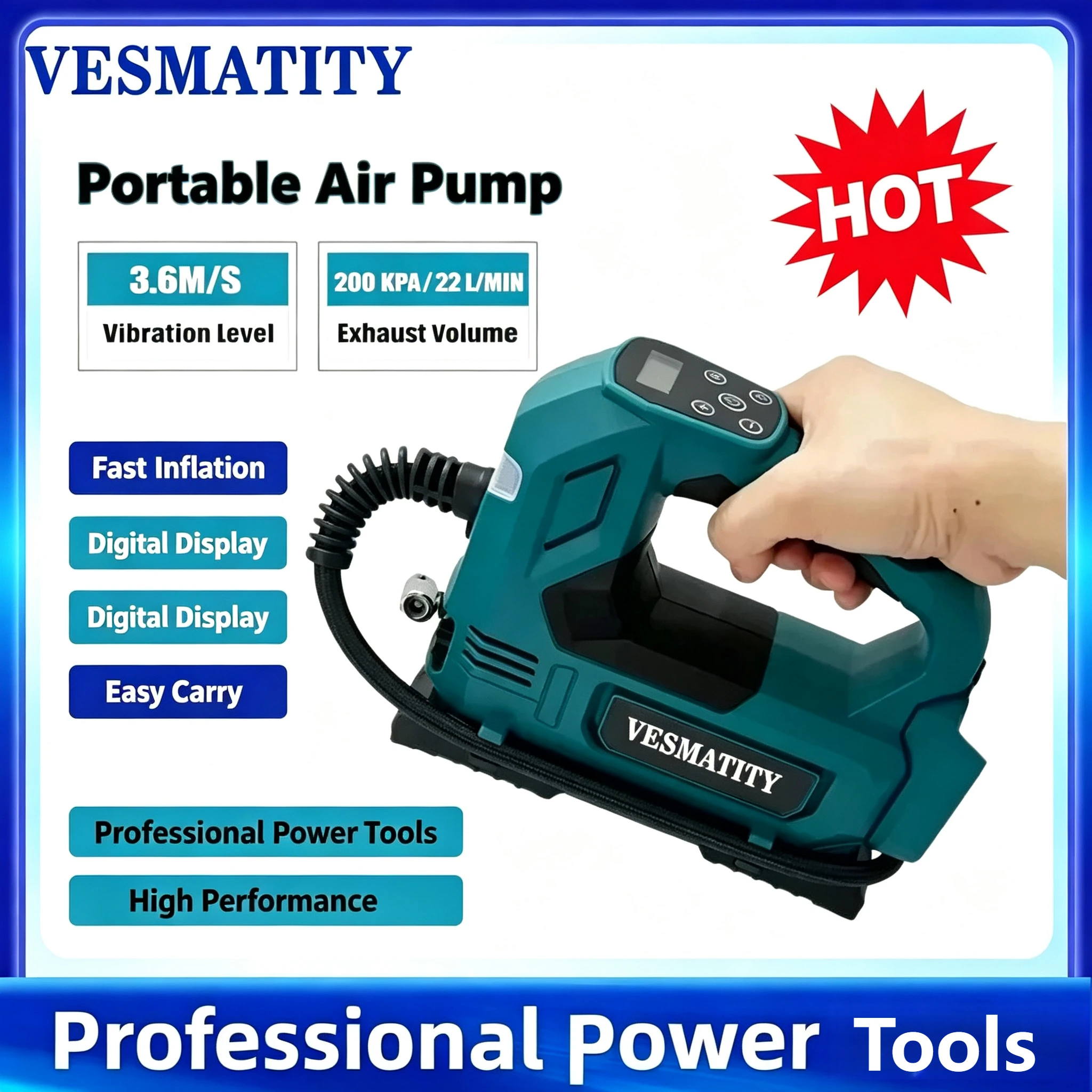 Portable Air pump Cordless Inflator Bare Tool For Car Tyre Inflator Electric Motorcycle Pump For Makita Battery