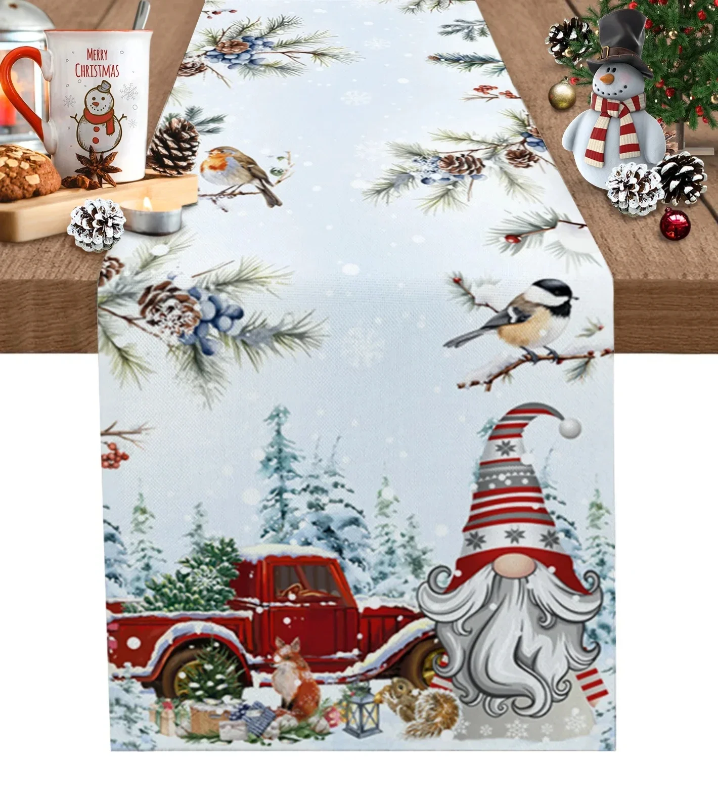 Christmas Berry Pine Cedar Tree Linen Table Runners Dresser Scarves Table Decor Winter Dining Table Runner Christmas Decorations