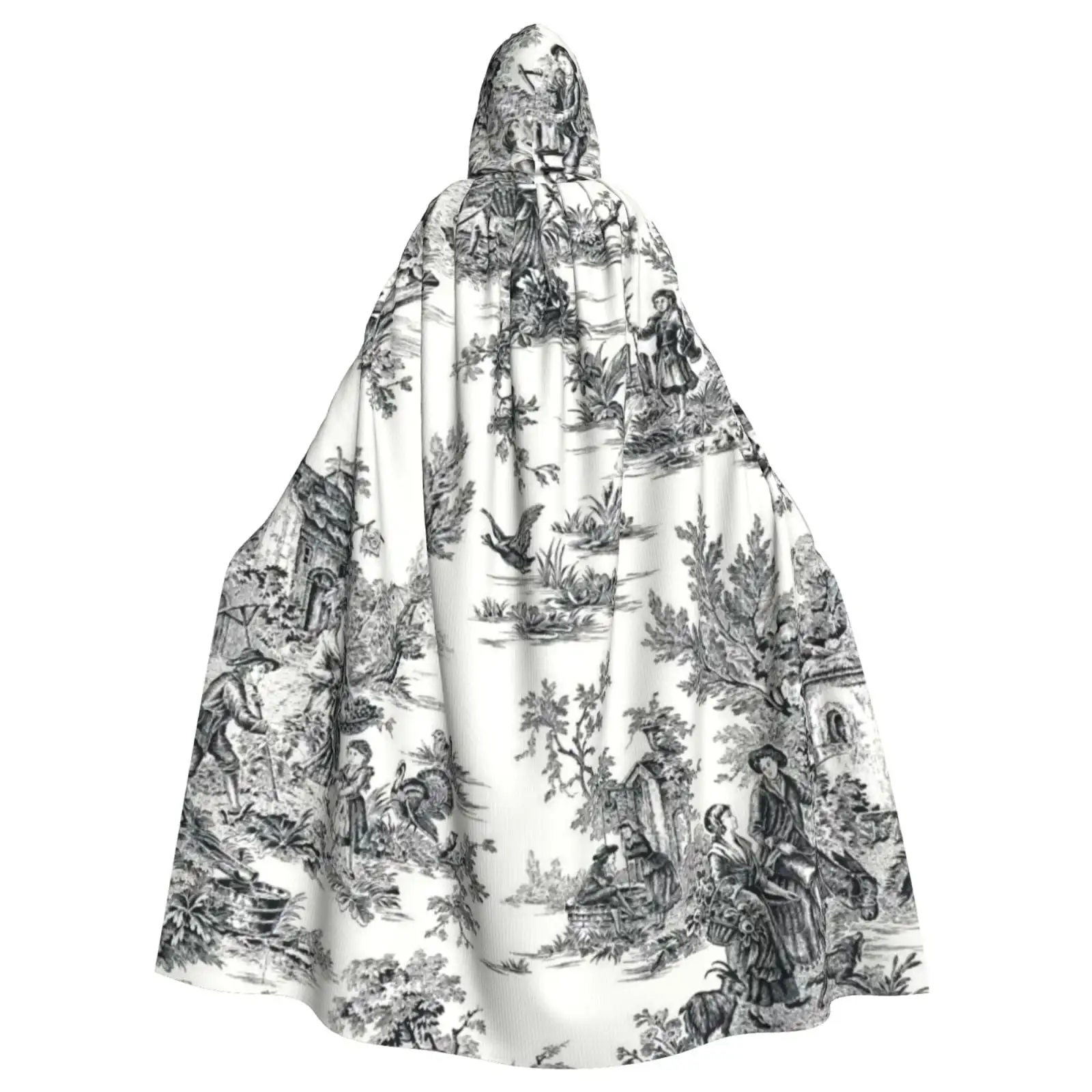

Плащ с капюшоном и принтом Toile de Jouy, классический узор сельской сцены, вневременной и элегантный дизайн
