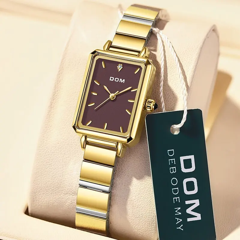 DOM 1760 New Luxury Lady\'s Watches Elegant Rectangle Dial Quartz Watch Diamond Bracelet Gift Original Female Mini Watch