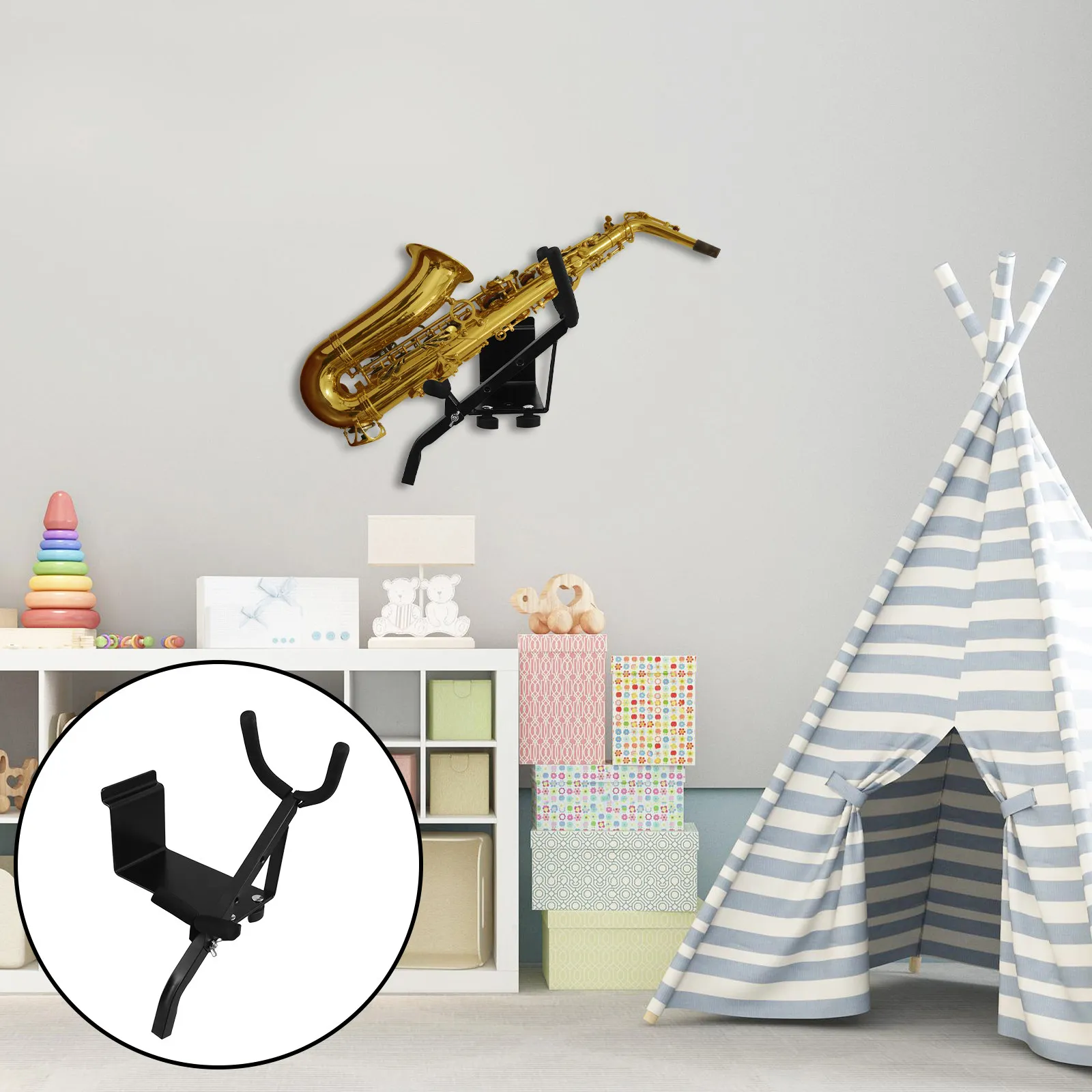 Saxophone Wall Mount Rack Decorative Iron Holder for Alto Tenor Saxophones Musical Instrument Storage Display