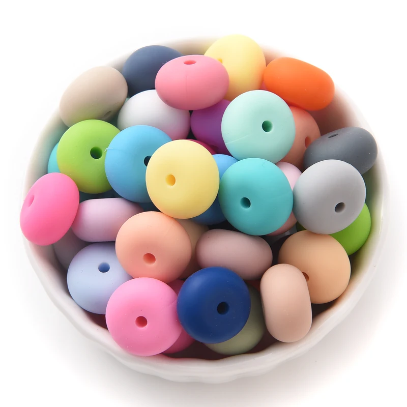 10Pcs 14mm Abacus Silicone Beads Multi Color Lentil Loose Eco-Friendly Beads DIY Pacifier Chain Nursing Teether Toys Accssories