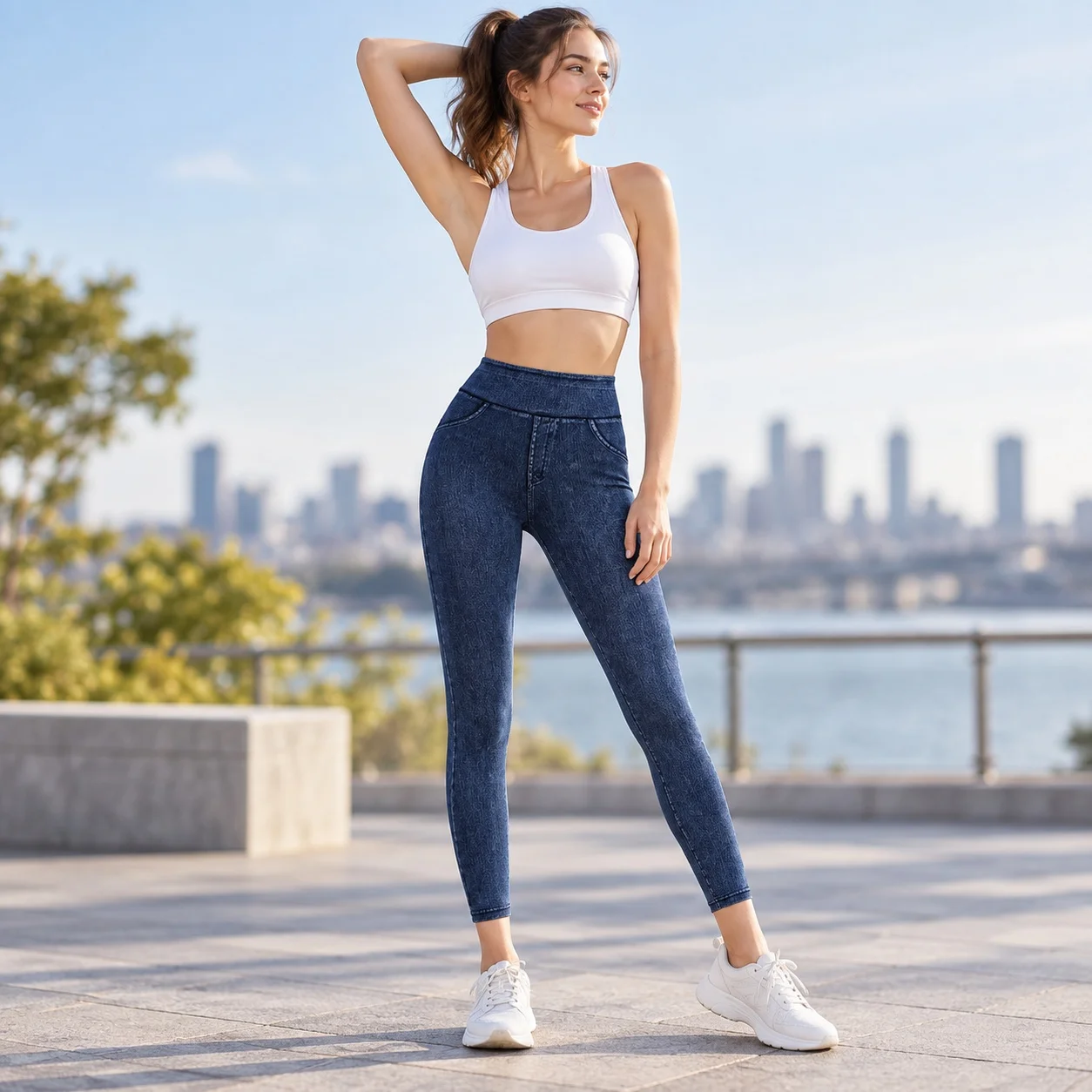 No Sleeve Long Pants Bodycon Fit Full Length Straight Leg Women Pants with No Chest Pad Waist Length All Season Running Sports