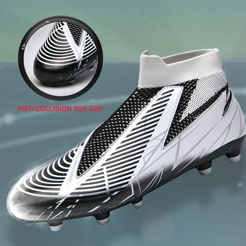 2025 Slip Op Stijl Volwassen Voetbalschoenen Lange Spike Kid Outdoor Voetbal Sneakers Big Size 47 46. Hoge Enkellaarsjes Trainingsschoenen