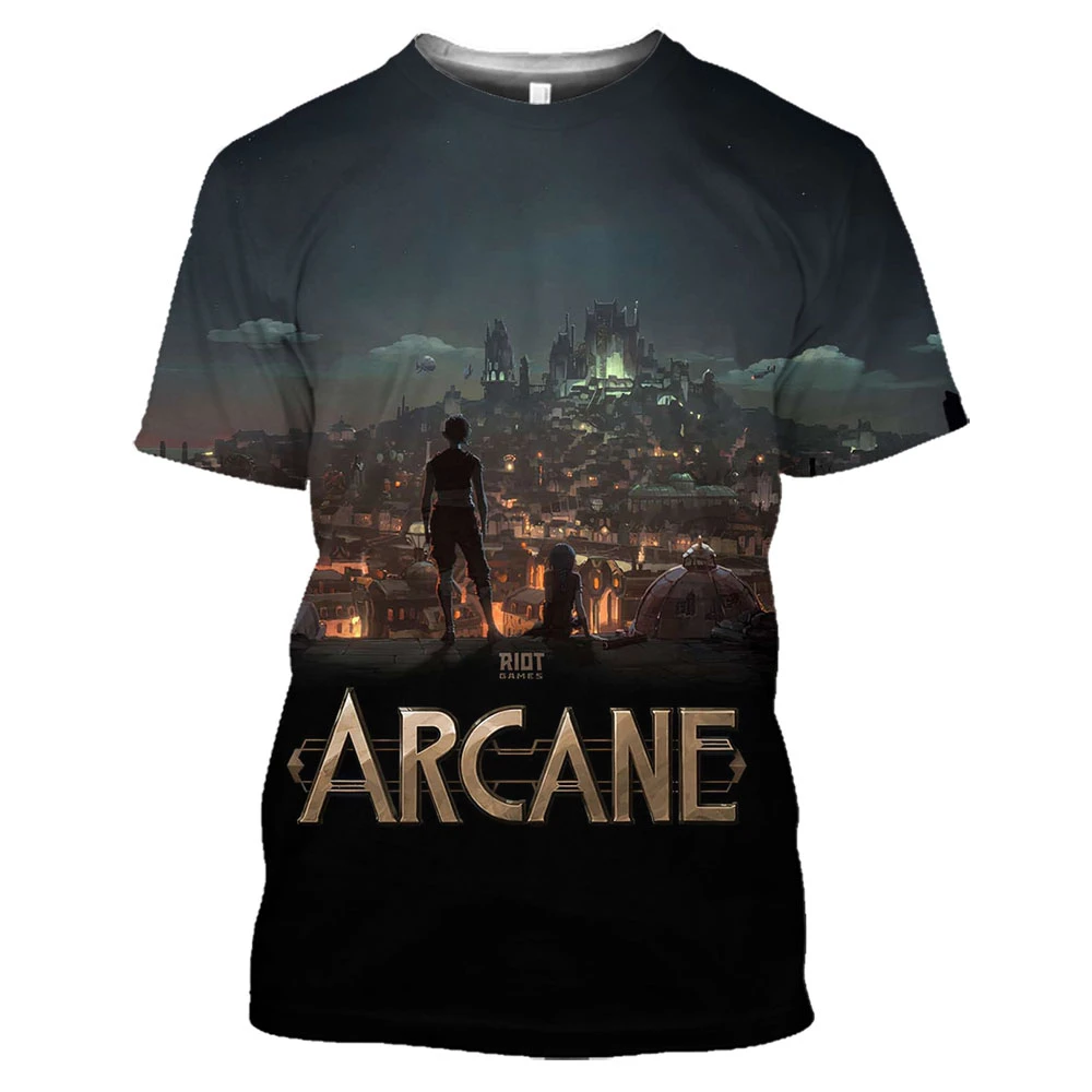 Arcane League of Legends T Shirt Anime 3D Print Men Women Fashion Oversized T-shirt Kids Hip Hop Tops Tshirt Lol Jinx Tee Shirt