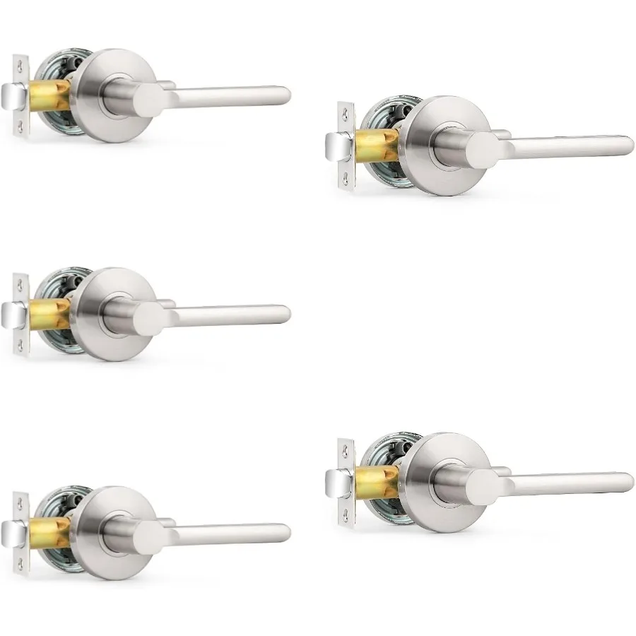 Zestaw klamek wewnętrznych bez klucza z wykończeniem ze szczotkowanego niklu do użytku domowego, 5 sztuk, nowoczesne klamki do drzwi wewnętrznych D