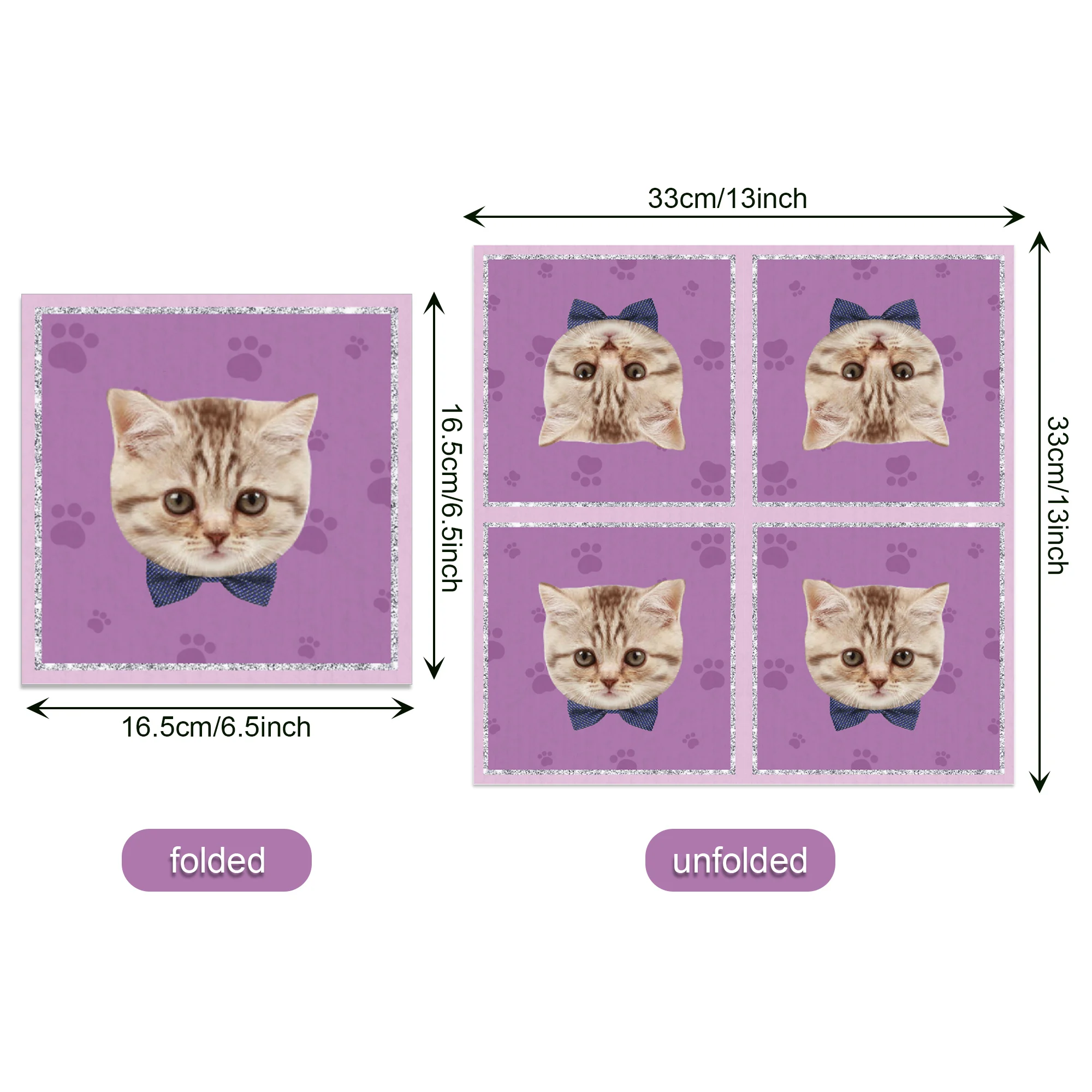 60Pcs Tabby Cat Print Paper Napkins, Purple Background Paw Pattern Disposable Table Napkins for Pet Theme Party Supplies