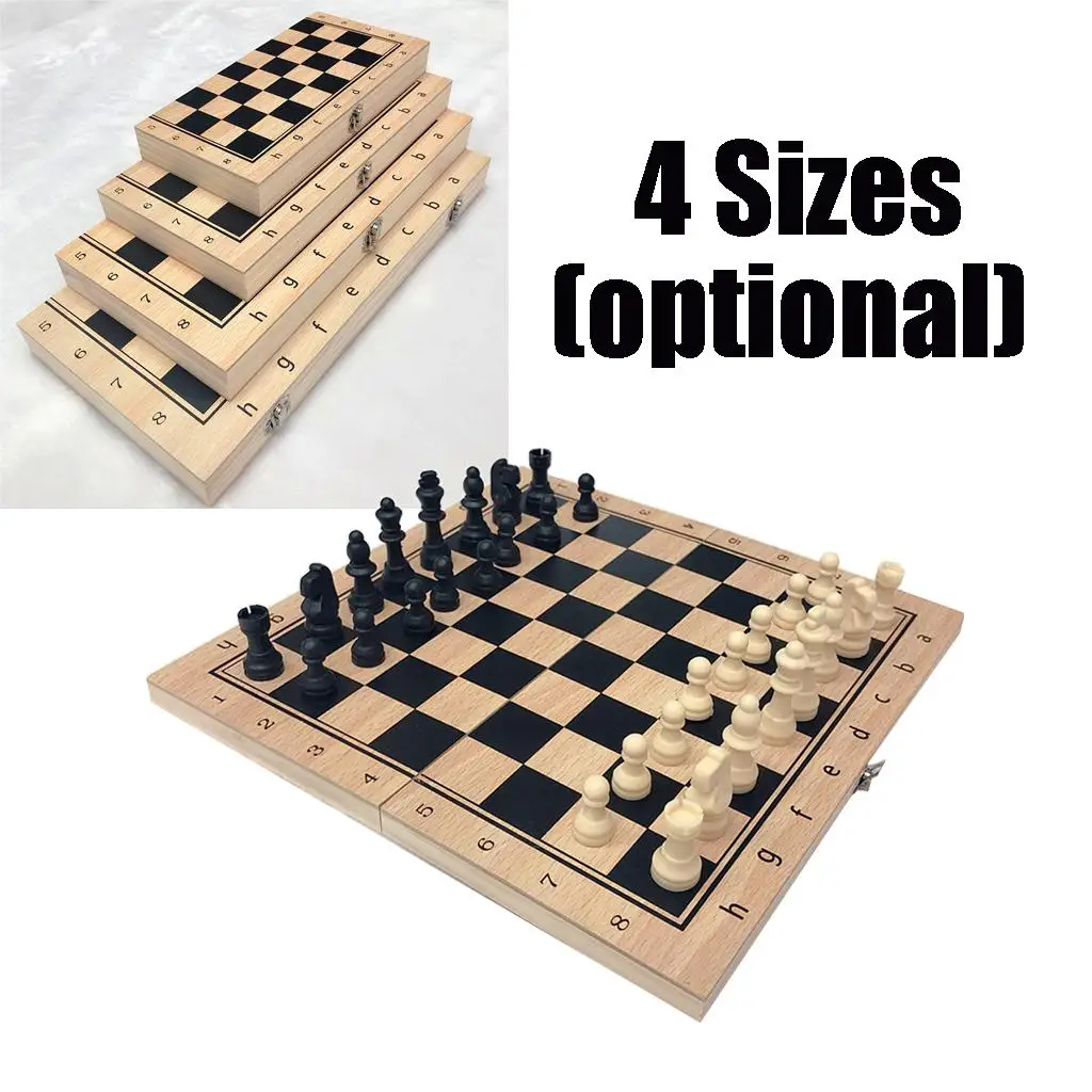 Folding Chessboard Wooden Chess Set 3 in 1 Hand Crafted for Family Beginners