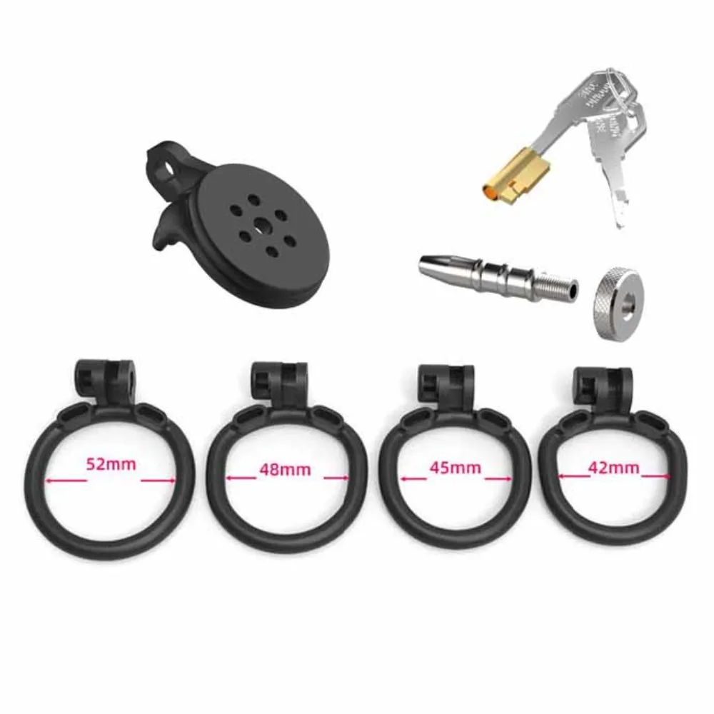 Resin Positive/Negative Male Chastity Lock Flat Cock Cage with 4 Size Rings Metal Urethral Catheter BDSM Sissy Sex Toys for Men - view 5
