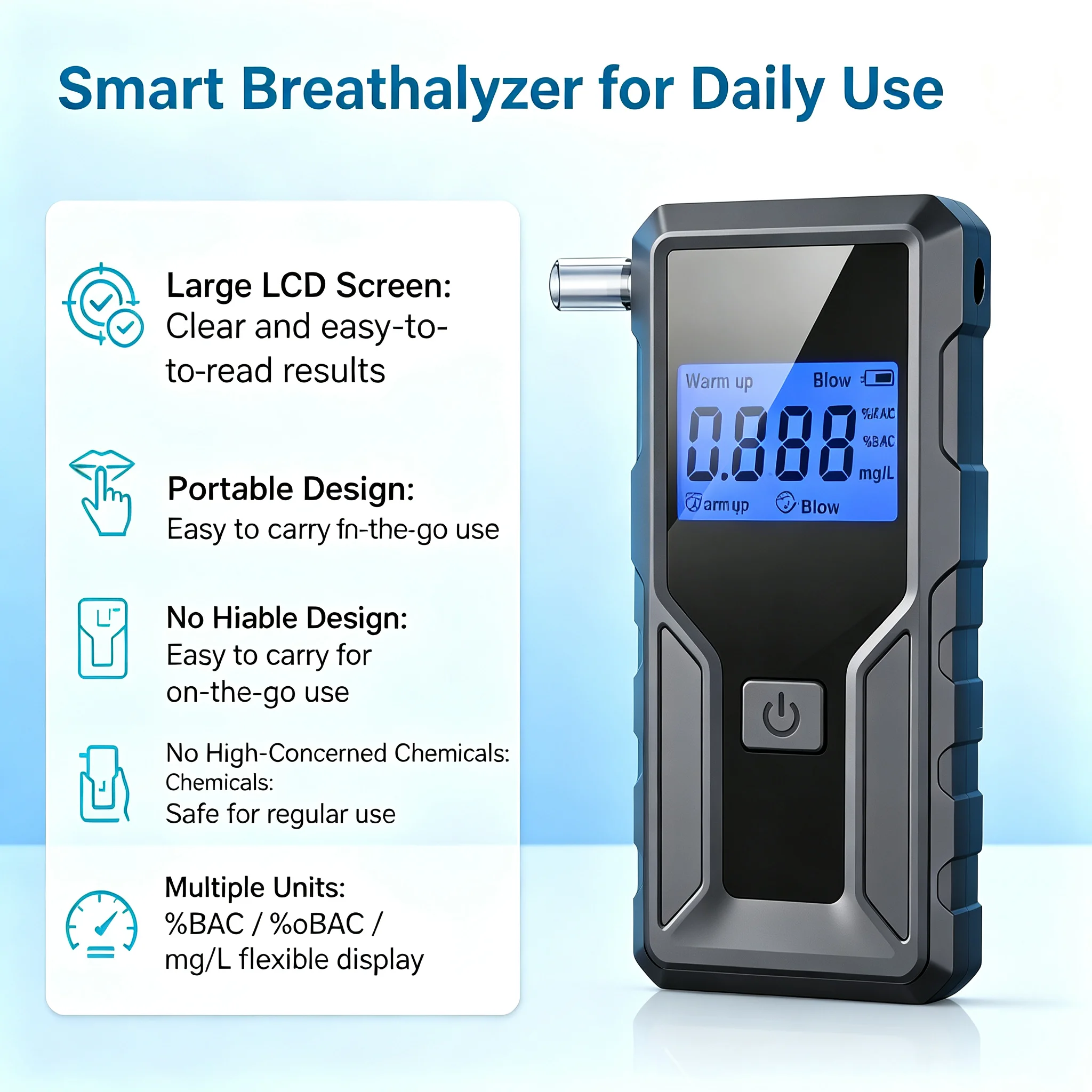 Semiconductor Sensor Replaceable，Multi Unit Switching Breathalyzer-% BAC/‰BAC/mg/L, ZW Mini Pocket Personal Alcohol Tester