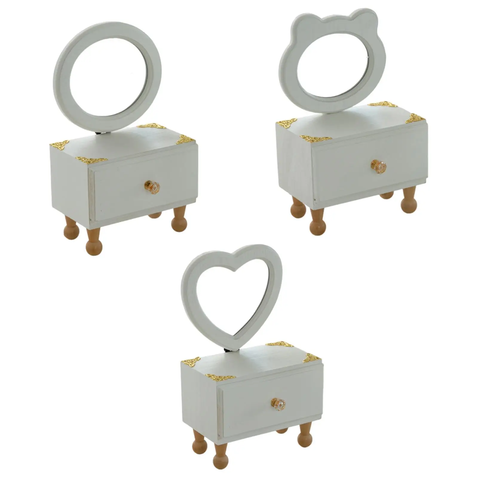 

Desktop Makeup Mirror with Drawer Birthday Gift for Women Decoration Wooden Storage Box for Countertop Bathroom Skincare Bedroom