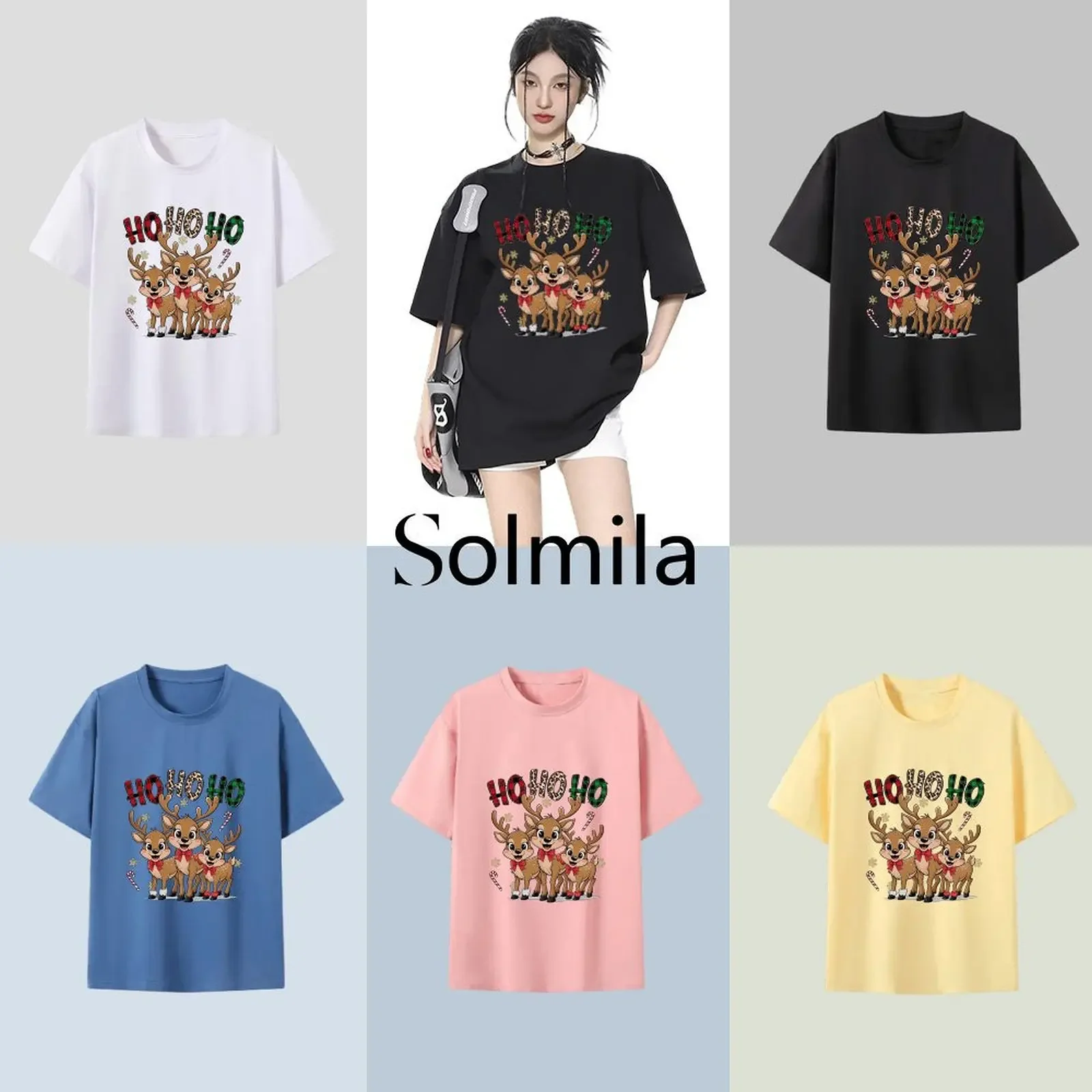 

Women Quick Drying Causal Comfortable Short Sleeve Printed Christmas Reindeer T-Shirt Tee Shirts Woman Clothes