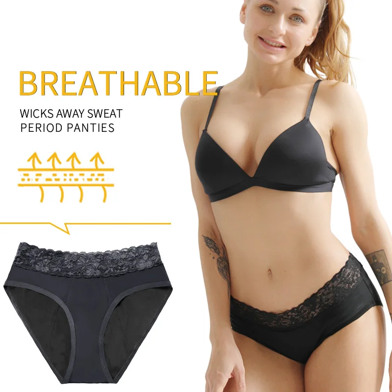 

Plus Size Mid-Waist Lace Panties - 4-Layer Period Protection, No Pads Needed - Breathable & Sexmenstruation, no need to wear san