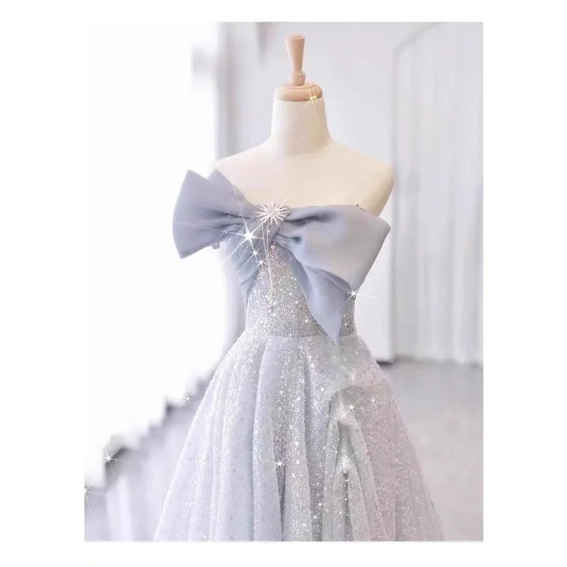 Robe de soirée pour femmes, tempérament de Banquet, légère, luxe, un mot, épaule, Niche, haut de gamme, Bar Mitzvah