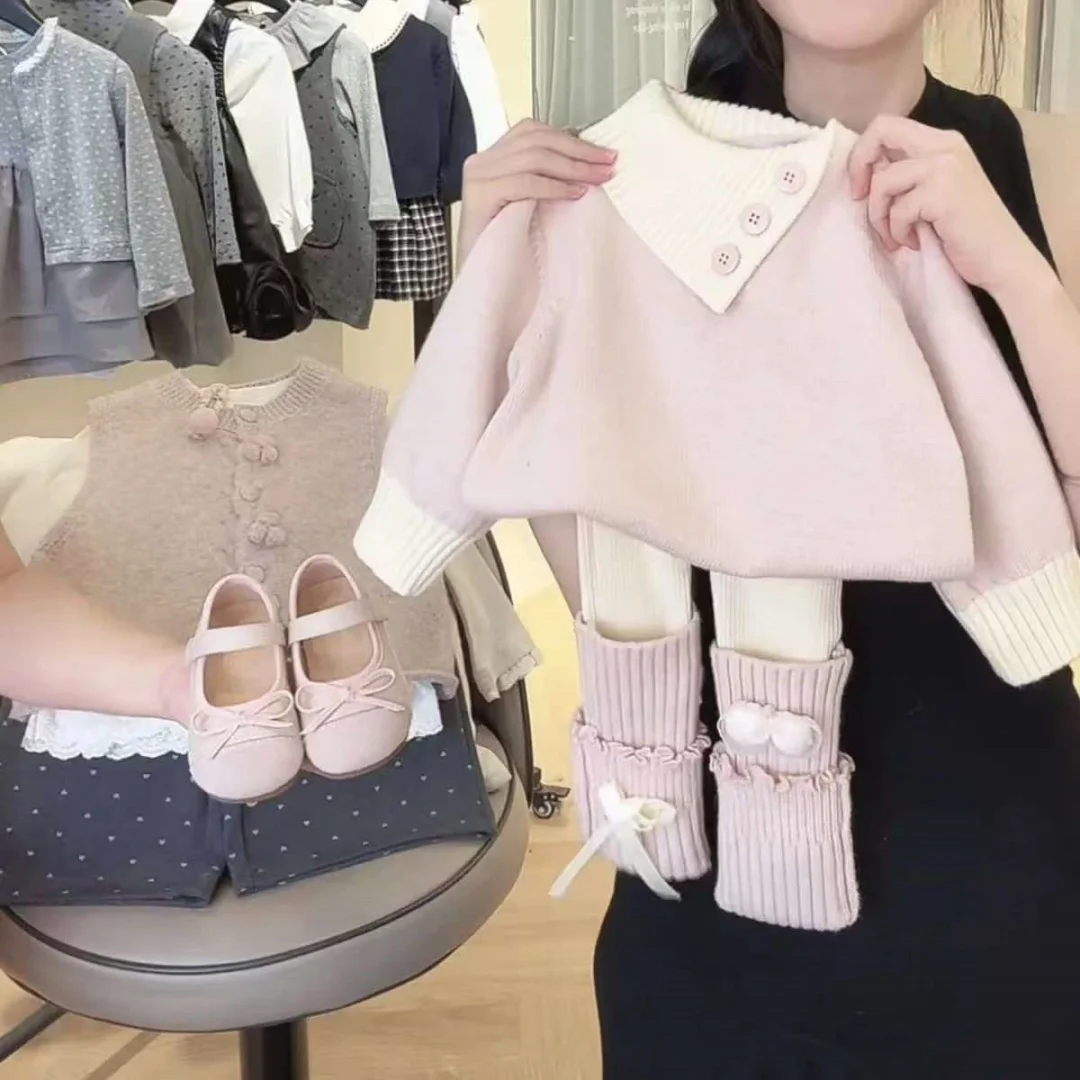 

Girls' Set Autumn 2026 New Fashionable Baby Girl Spring and Autumn Sweater Western Style Knitted leggings Two Piece Set