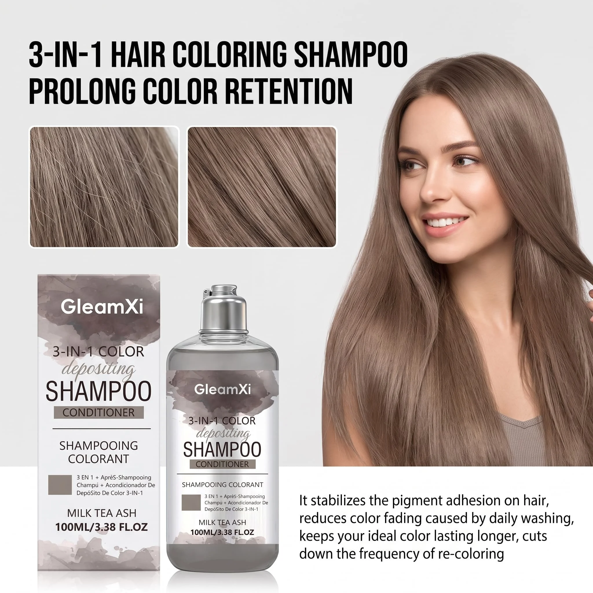 3 In 1 Hair Dye Shampoo Smoothing Frizz Control Moisturizing Hair Wash Volumizing Nourishing Scalp Cleanser Care Tint Shampoo
