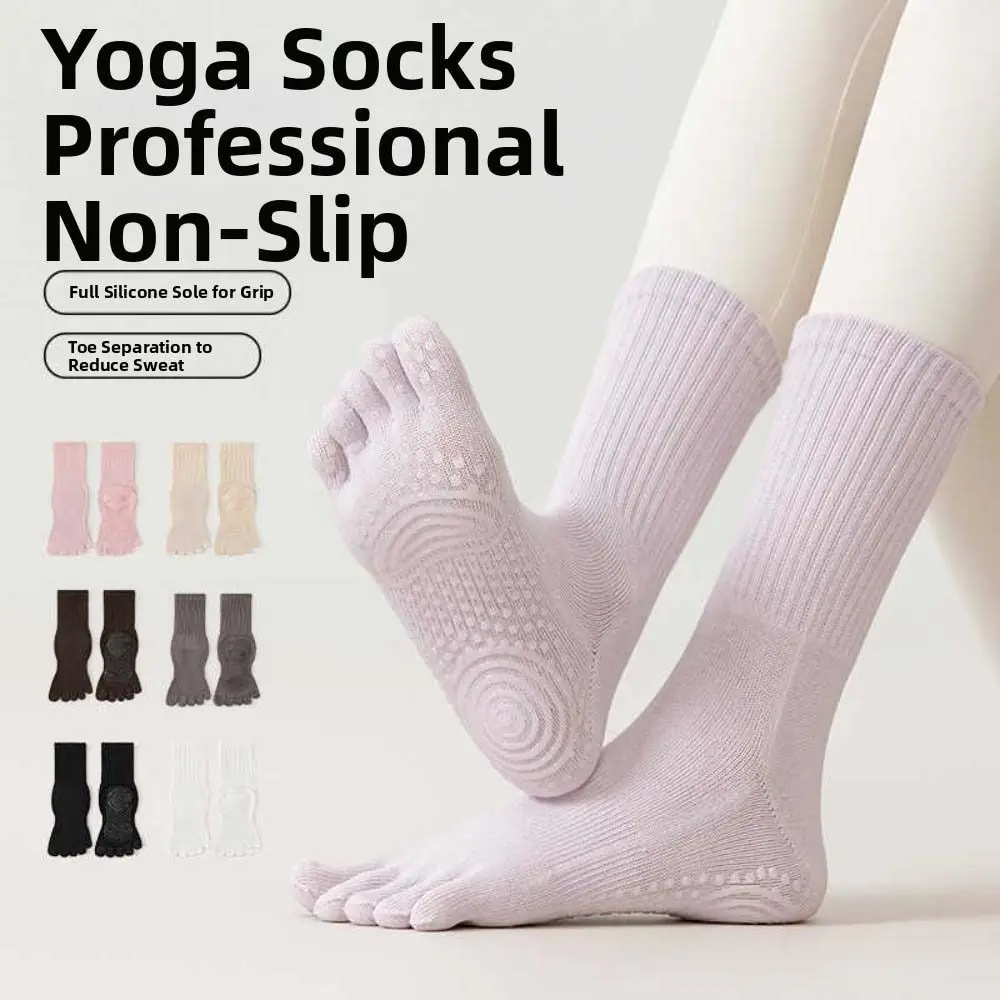 Cotton Women's Sports Yoga Socks Mid-calf Five Finger Female Five-toe Socks Breathable Anti-slip Floor Toe Socks Ladies