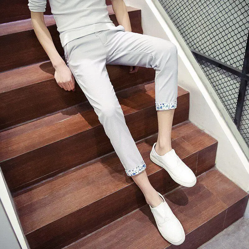 

Slim Fit Summer Trendy Men's Pants Low Waist Casual Thin Sle Korean Version Nine-Five Cigarette Pants Versatile Spring Summer