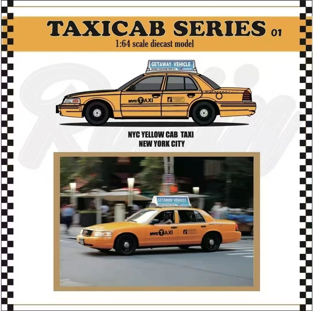 Presale Rollin 1:64 Crown Victoria CV NYC Yellow Cab Taxi MK2 EN114 Diecast Diorama Car Model Collection Miniature Toys