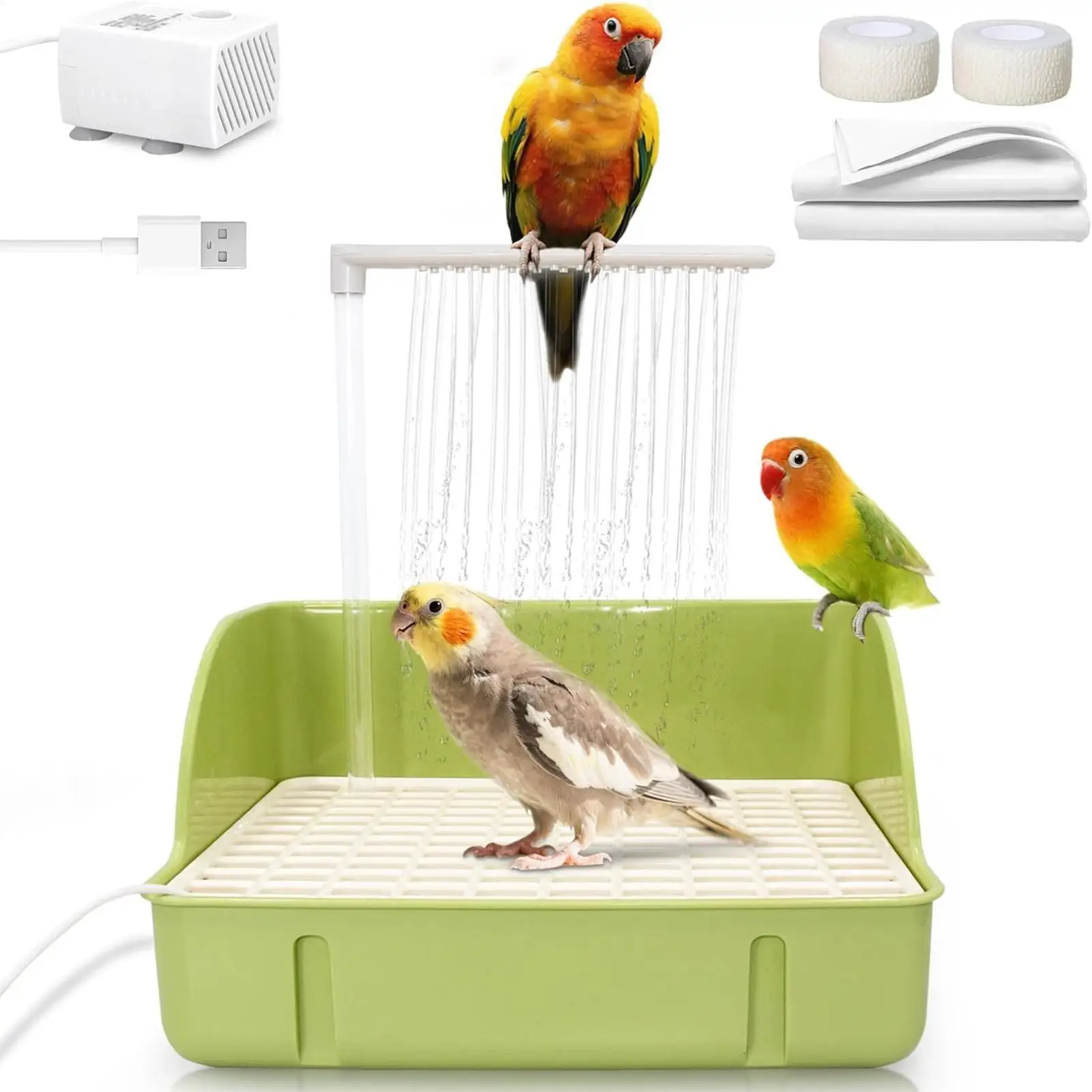 Automatic Bird Bathtub Automatic Circulating Bird Shower Fountain With Pump Spacious Design Parrot Bathing Container Pet Cage