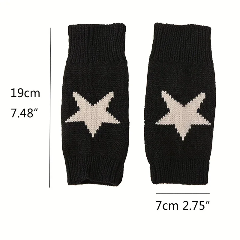 1 Pair Winter Fingerless Gloves Women Thick Elastic Knitted Wool Warm Half Finger Mittens Outdoor Driving Y2K Pentagram Gloves