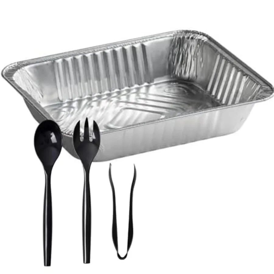 

Regular Weight 9 X 13” Deep Half Size Disposable Aluminum Pans & 3Pcs Serving Utensils - Versatile Food Containers - Counts 100