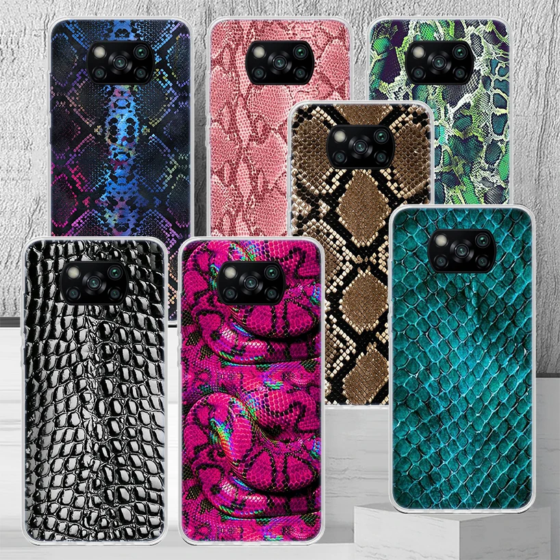 Pink Snake Skin Printing Drawing Phone Case Cover For Xiaomi Poco X3 Nfc X4 GT X5 Pro M5S M3 M4 M2 F3 F2 F1 Note 10 A3 A2 Lite