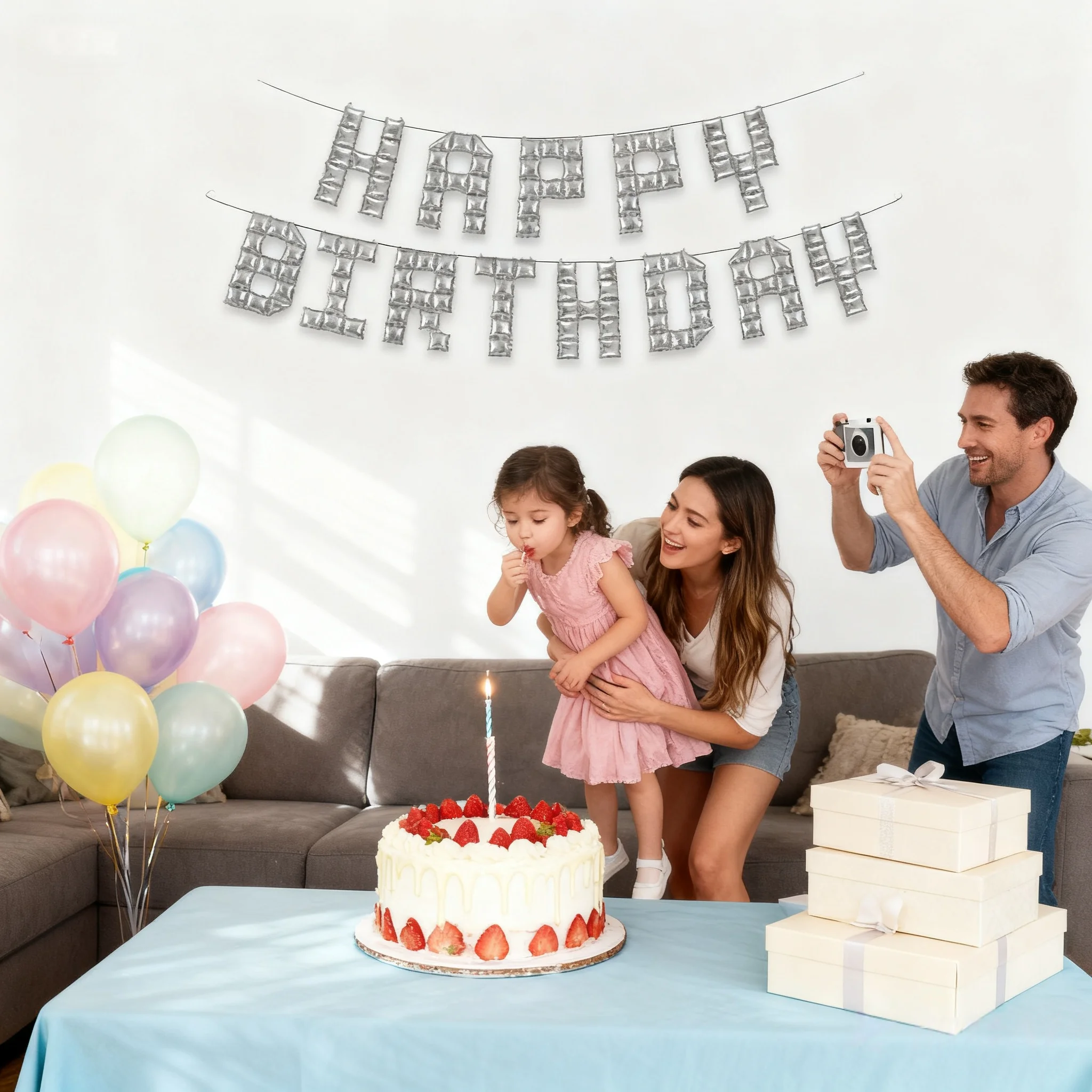 

16 Inch Silve rHappy Birthday Helium Balloons Foil Letter Banner Birthday Party Decorations Supplies for Kids Adults Celebration