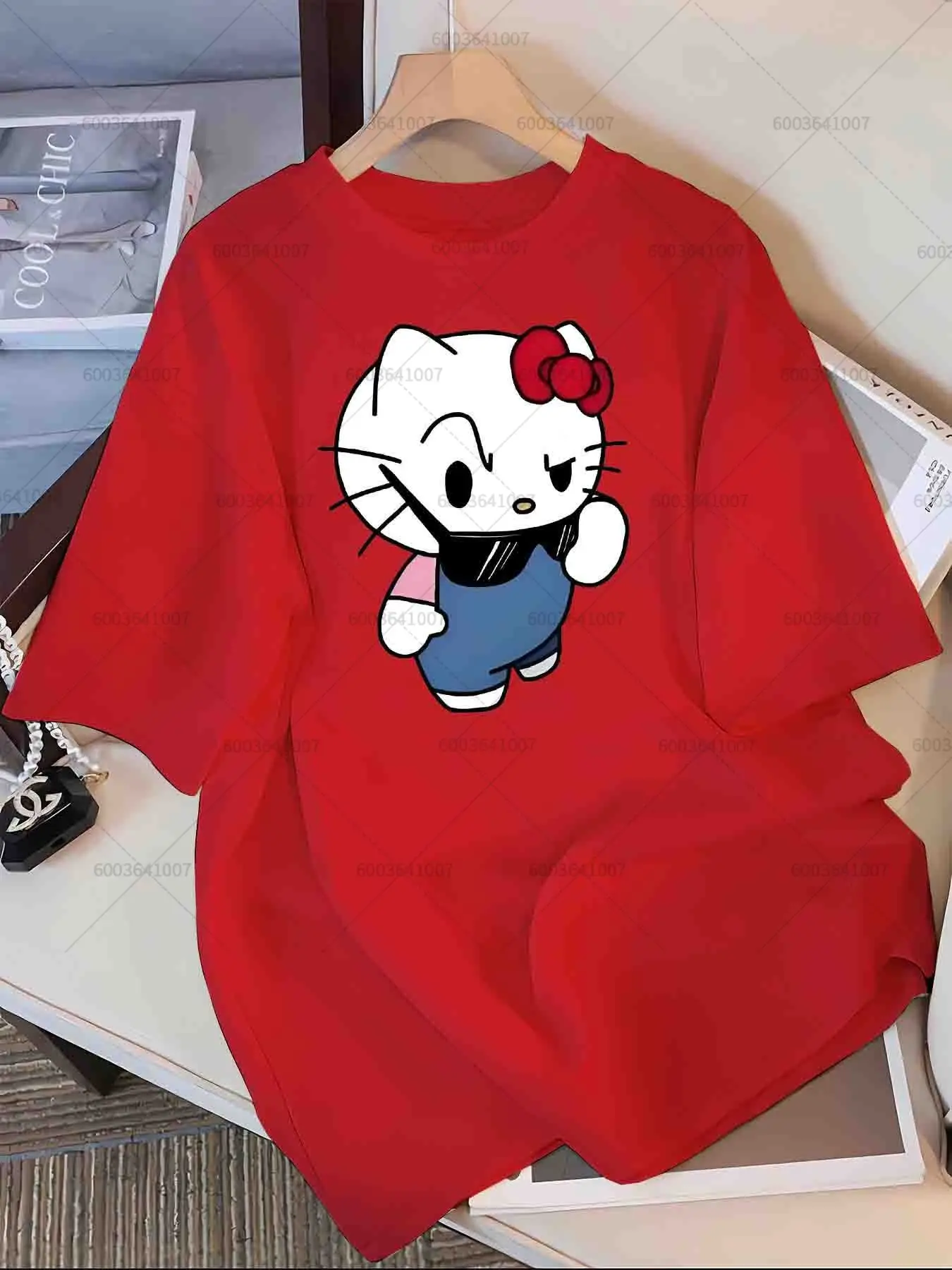 Sanrio 헬로 키티 티셔츠 남성 여성 코튼 오넥 탑 티셔츠 커플 오버 사이즈 캐주얼 선물 여름 반팔 트렌디 의류