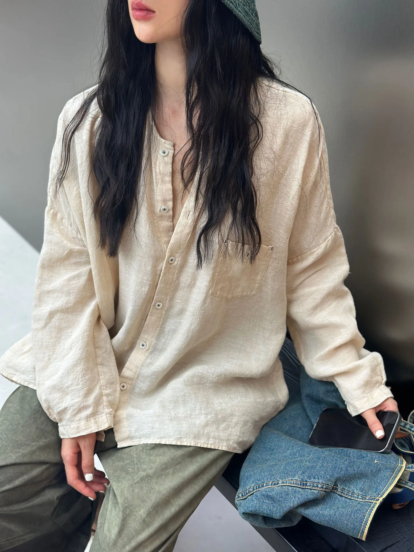 

Женская повседневная рубашка Bodhlcat с длинным рукавом, двухцветная, тканая, свободного кроя, с одним карманом, дышащая, комфортная, весенняя