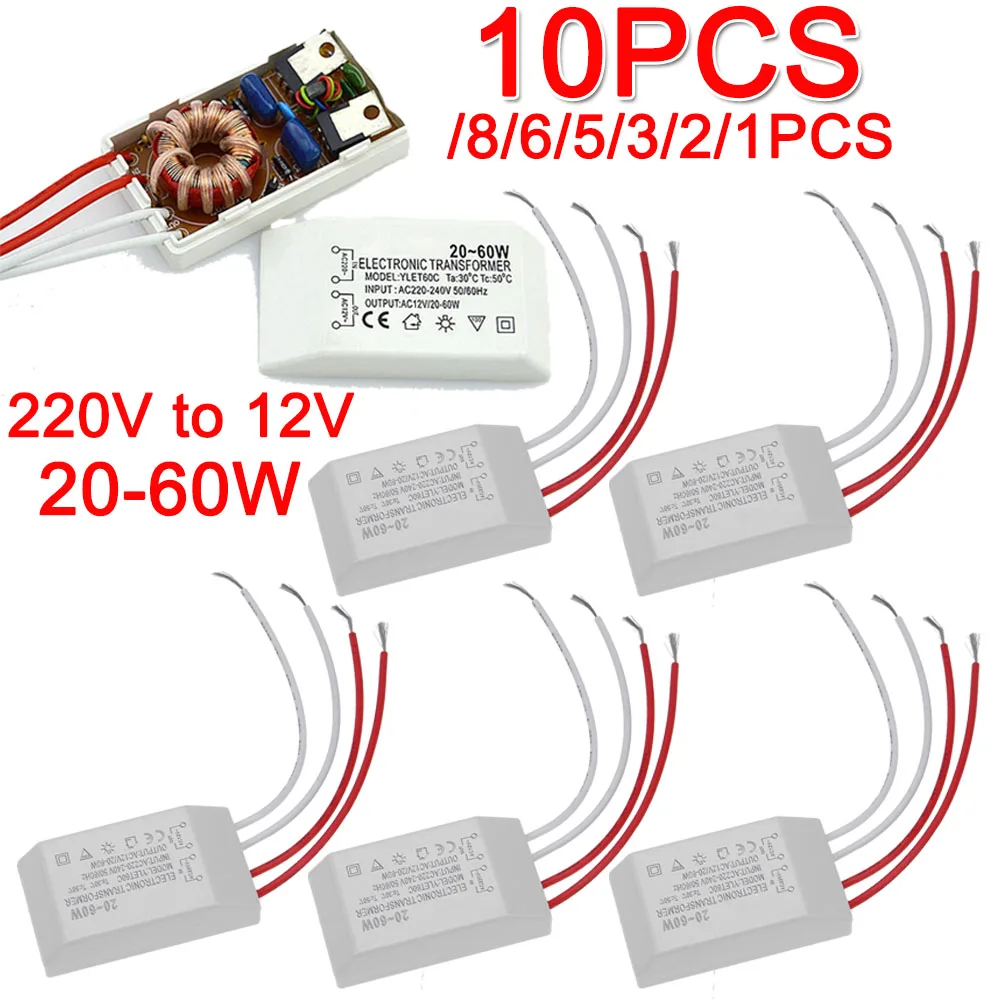 1-10PCS 220V to 12V Electronic Transformer Low Voltage Halogen Lamp AC-DC Small Power Supply Driver Adapter Lighting Accessories