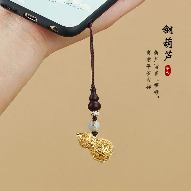 DIY accessories Ethnic style mobile phone lanyard Copper Fu gourd mobile phone chain can be opened to prevent lost rope Personal