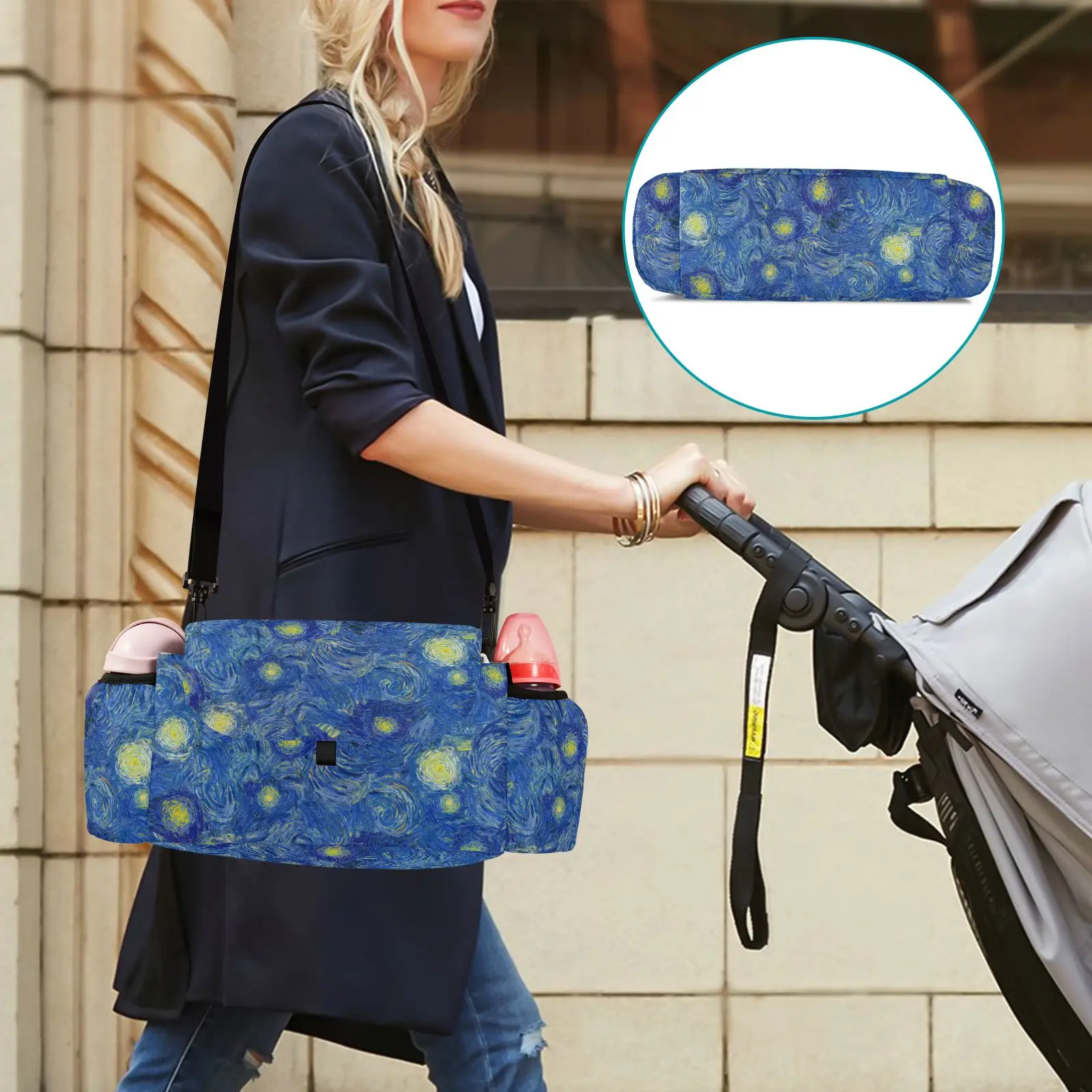 Universal Buggy Baby Pram Organizer Bottle Holder Van Gogh Oil Painting Baby Stroller Accessory Stroller Storage Bag Mummy Bag