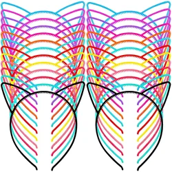 24 Pcs Cat Ear Headband Plastic 12 Colors Halloween Hair Accessories Headbands Fashion for Teens Ears Party Child Miss