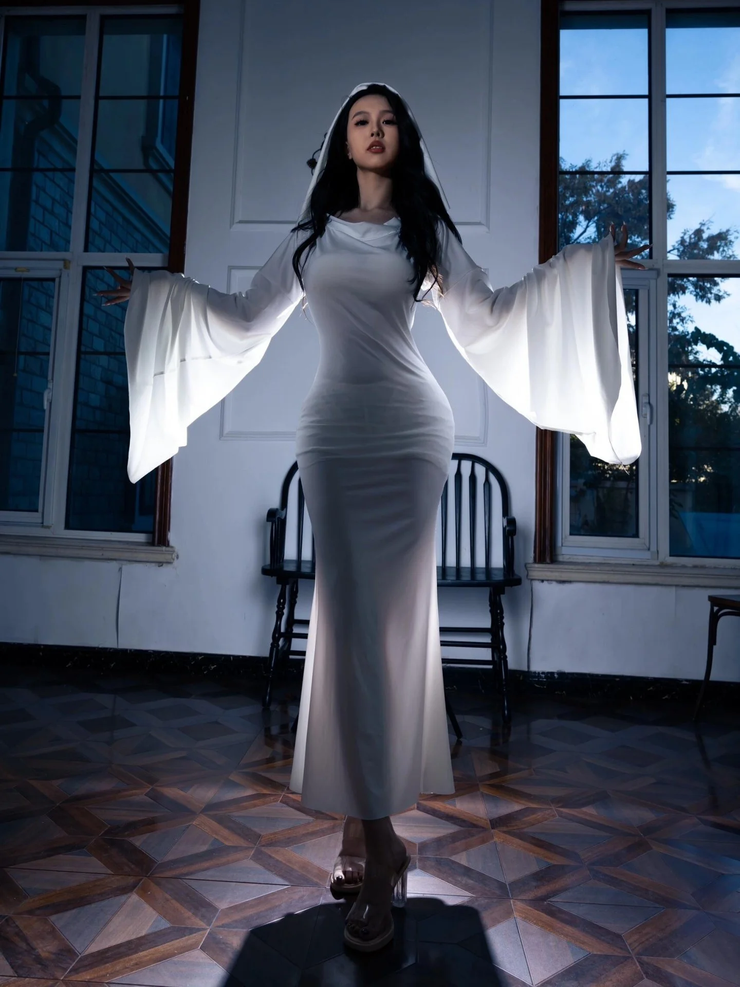 

TZWKISS Ghost Girl Косплей Костюм Sweet And Spicy Ghost Princ Хэллоуин Трансформация Slim Fit A-Line Dr Long Sv...